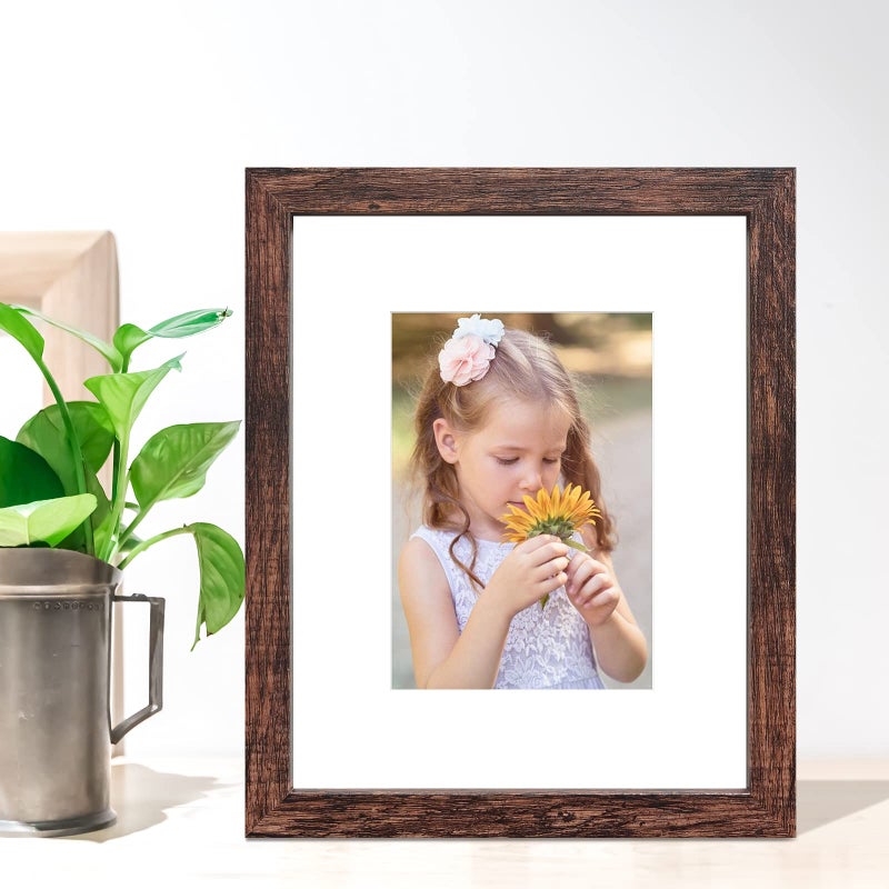 SESEAT 8x10 Picture Frame Set of 10, Display Pictures 5x7 with Mat or 8x10 Prints without Mat, Wall Mounting or Tabletop, Brown - Image 2